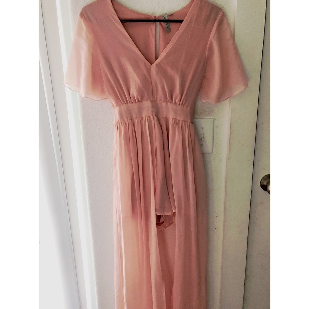 Sheer Pink Front Split Maxi Dress w/shorts